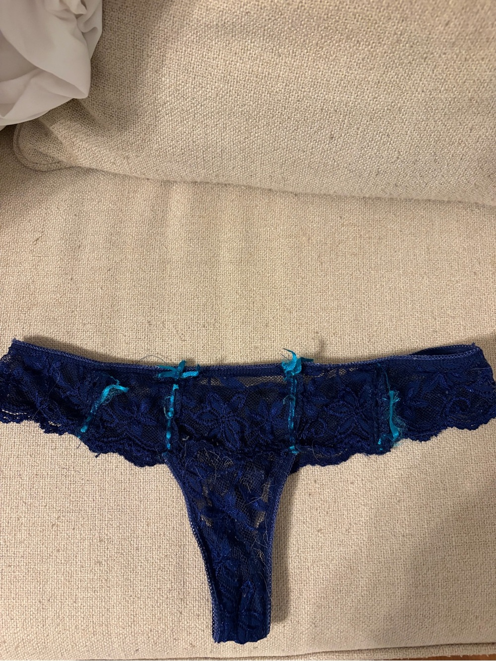 Navy Lace Thong